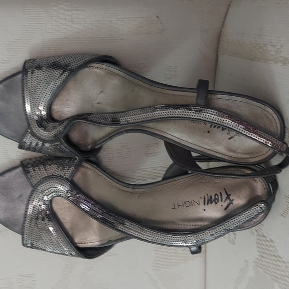 Fiona Night Sequin Silver Gunmetal Open Toe Pumps Sz 10 - Picture 8 of 16